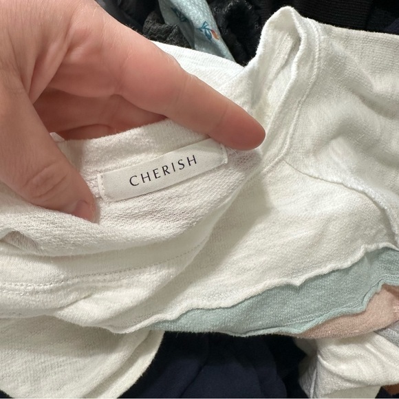 Cherish women’s pastel striped burnout slub knit round neck short sleeve size L - Picture 2 of 3